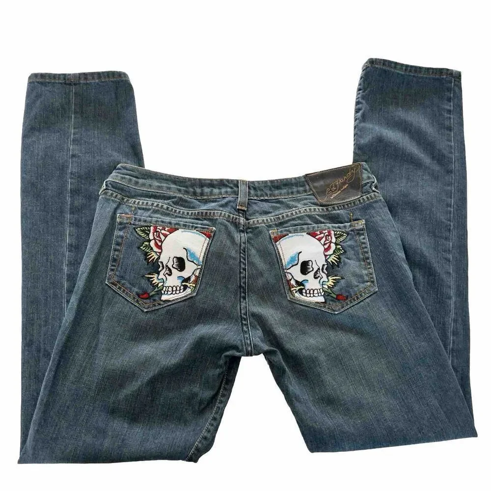 Ed Hardy By Christian Audigier Womens Size 31‎ Jeans Straight Leg Denim